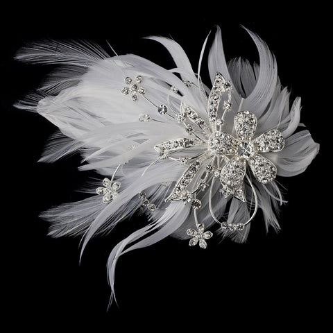 Feather Silver Crystal Bridal Wedding Hair Clip 456 with Bridal Wedding Brooch Pin