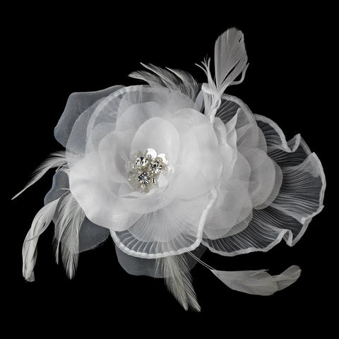 * Floral Rhinestone Bridal Wedding Feather Fascinator Bridal Wedding Hair Clip 475