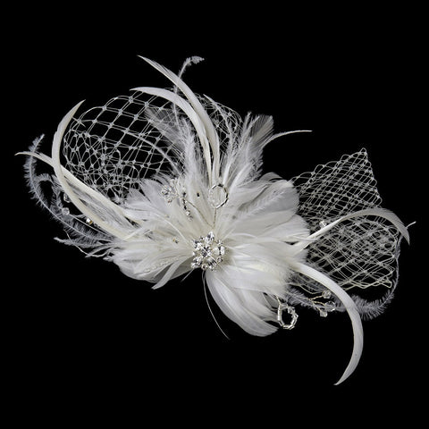 * Ivory Flower Feather & Crystal Fascinator Bridal Wedding Hair Clip 518