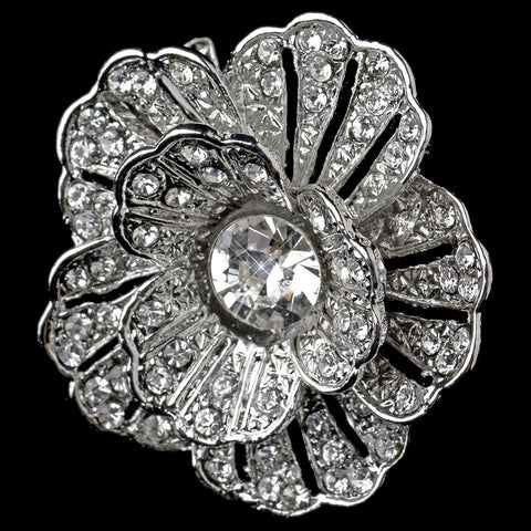 Rhodium Clear Rhinestone Flower Bridal Wedding Hair Clip 7282