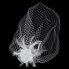 * Dramatic Black Feather Flower Fascinator & Birdcage Bridal Wedding Veil 7795