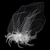 Twin Feather Flower Fascinator Bridal Wedding Hair Clip with Russian Style Cage Bridal Wedding Veil 7796