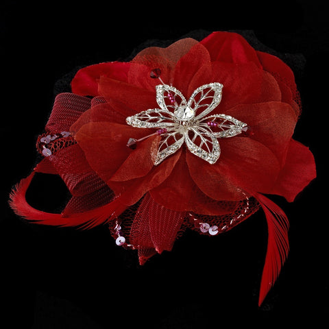 * Red Bridal Wedding Feather Fascinator Bridal Wedding Hair Clip Bridal Wedding Brooch 8106