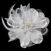 * White Crystal Rhinestone Matte Satin & Organza Bridal Wedding Flower Bridal Wedding Hair Clip 8106 with Bridal Wedding Brooch Pin