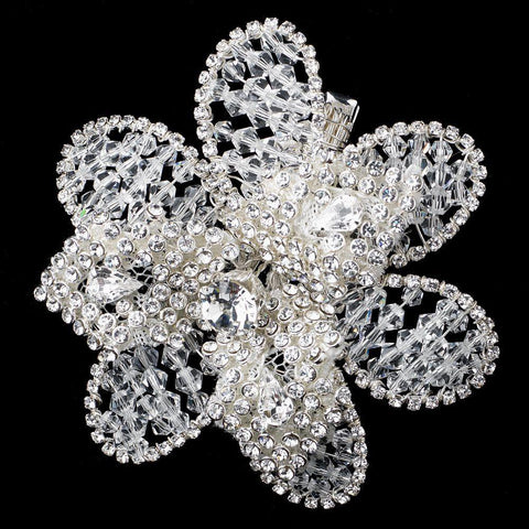 Crystal & Rhinestone Silver Flower Bridal Wedding Hair Clip 8355