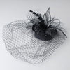 Black Feather Swarovski Cocktail Party Hat & Birdcage Bridal Wedding Veil 8366