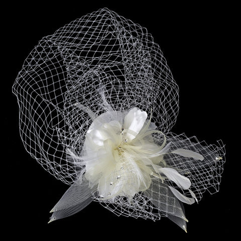 Russian Bridal Wedding Bird Cage Bridal Wedding Veiling Bridal Wedding Hat with Swarovski Crystal & Feather Accents - Bridal Wedding Hair Clip 8366 with Bridal Wedding Brooch Pin