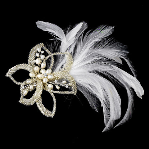 Elegant Ivory Flower Bridal Wedding Hair Clip w/ Rhinestones & Freshwater Pearls 8991