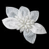 Ivory Satin Lace Flower Bridal Wedding Hair Clip with Rhinestone & Pearl Accents