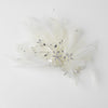 Ivory Mesh Feather Fascinator Bridal Wedding Hair Clip with Clear Rhinestones & Swarovski Crystal Beads