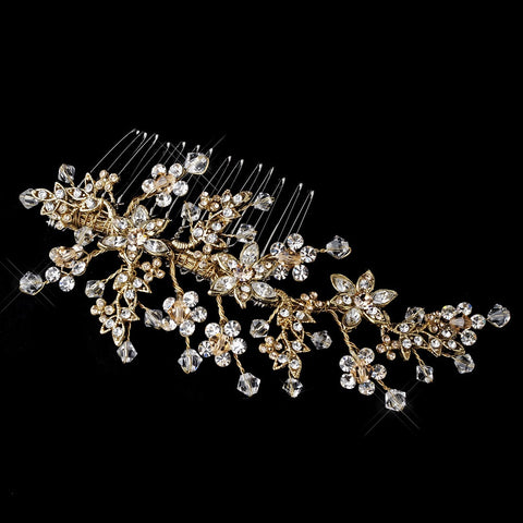Swarovski Crystal Bridal Wedding Hair Comb 001 Gold