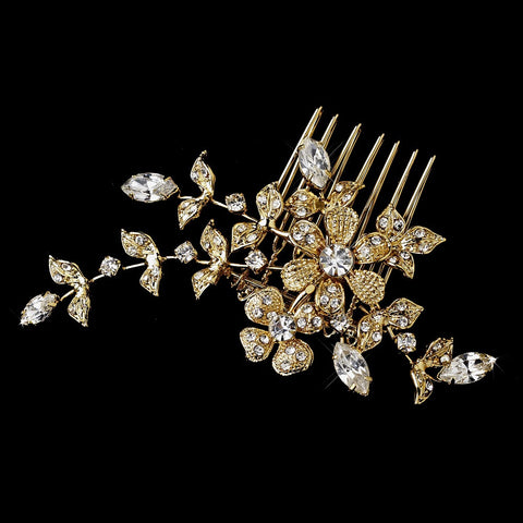 Gold Floral Vine Crystal Accent Versatile Bridal Wedding Brooch 11145