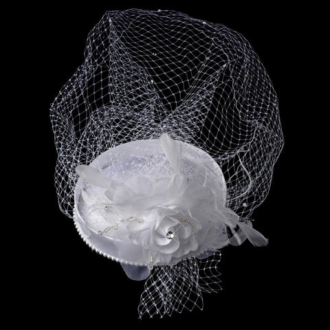 Vintage Couture Bridal Wedding Hat of Rhinestones & Tulle with Russian Blusher Bridal Wedding Veil 1133