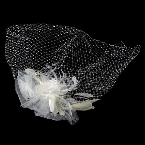 * High Fashion Russian Birdcage Bridal Wedding Veil with Feathers & Austrian Crystals on Bridal Wedding Hair Comb 1136
