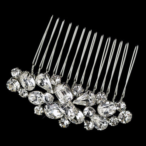 Rhodium Clear Multi Cut Rhinestone Bridal Wedding Hair Comb 1353