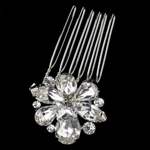 Rhodium Clear Rhinestone Petite Flower Bridal Wedding Hair Comb 1368