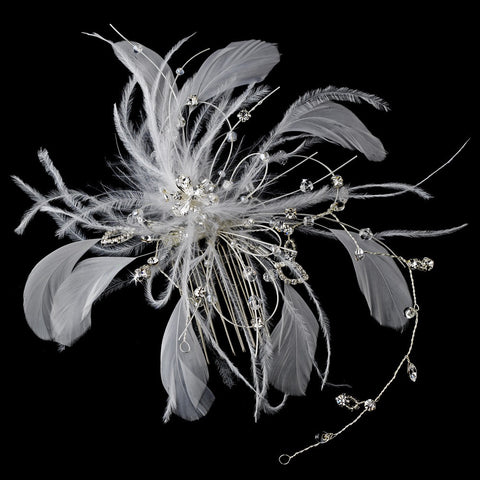 * White/Ivory Feather Fascinator Bridal Wedding Hair Comb 1539