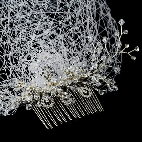 Enchanting Swarovski & Rhinestone Flower Bridal Wedding Hair Comb & Birdcage Bridal Wedding Veil 2075