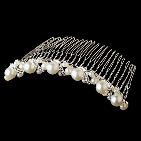 Elegant Pearl & Rhinestone Ribbon Bridal Wedding Hair Comb 294