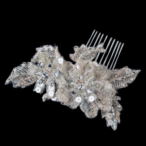 Champagne Rum Pink Floral Lace Bridal Wedding Hair Comb w/ Sequins, Rhinestones & Pearl Accent Bridal Wedding Hair Comb 3126