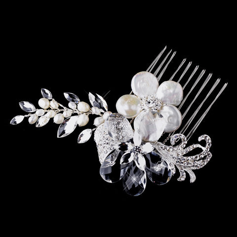 * Silver Ivory Pearl Bridal Wedding Hair Comb 4013