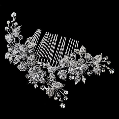 Antique Rhodium Silver Clear Rhinestone Floral Vine Bridal Wedding Hair Comb 4401