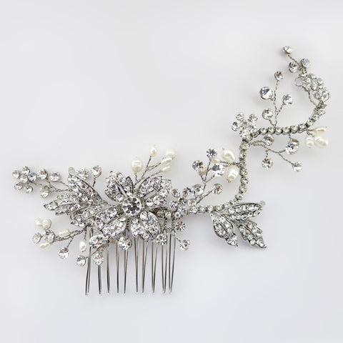 Rhodium Silver Freshwater Pearl Bridal Wedding Hair Comb 46