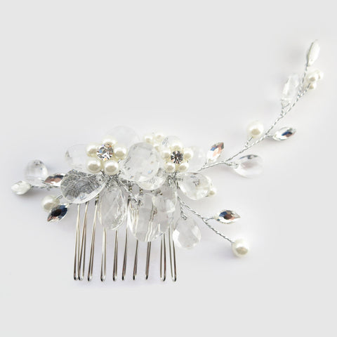 Silver Ivory Pearl & Rhinestone Bridal Wedding Hair Comb 4710