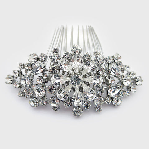 Rhodium Silver Rhinestone Vintage Bridal Wedding Hair Comb 48