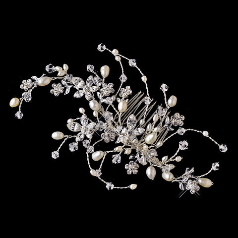 Rhinestone & Pearl Floral Vine Bridal Wedding Hair Comb 590