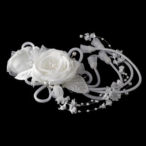 * Fabric Bridal Wedding Flower Bridal Wedding Hair Comb with Swag Dangle 5917