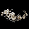 Lt Champagne Gold Plated Rhinestone & Ivory Pearl Floral Bridal Wedding Hair Comb 62