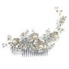Lt Champagne Silver Plated Rhinestone & Ivory Pearl Floral Bridal Wedding Hair Comb 62