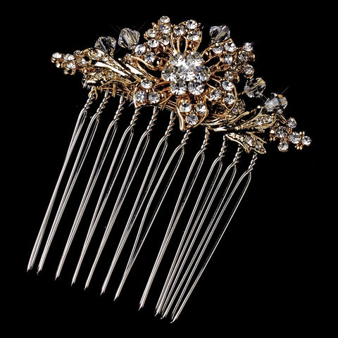Fabulous Petite Gold Bridal Wedding Hair Comb w/ Clear Rhinestones & Austrian Crystals 6287