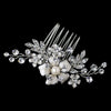 Rhodium Clear Rhinestone & Ivory Pearl Petite Flower Bridal Wedding Hair Comb 63