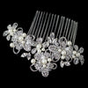 Rhodium Diamond White Pearl, Swarovski Crystal Bead & Rhinestone Floral Ribbon Bridal Wedding Hair Comb 64