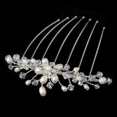 Silver Floral Bridal Wedding Hair Comb 6489