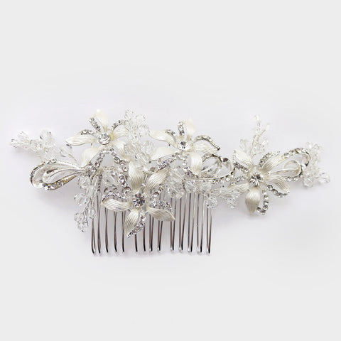 Silver Clear Swarovski Crystal & Rhinestone Floral Bridal Wedding Hair Comb 65