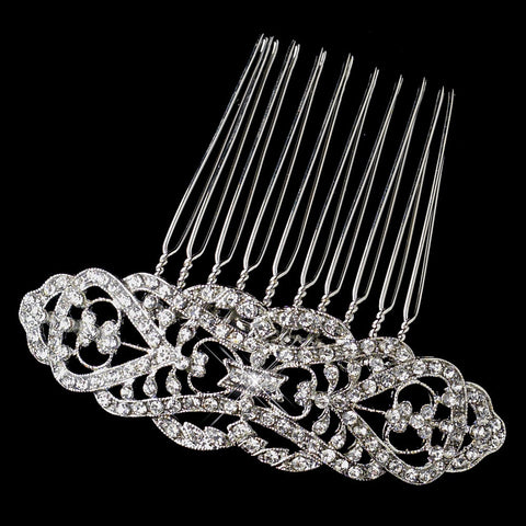 Antique Silver Rhodium Clear Rhinestone Bridal Wedding Hair Comb 653