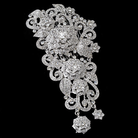 Vintage Silver Clear Rhinestone Bridal Wedding Hair Comb 6546