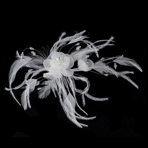 Bridal Wedding Feather Bridal Wedding Hair Piece Accent with Crystals Bridal Wedding Hair Comb 7025 (White or Ivory)