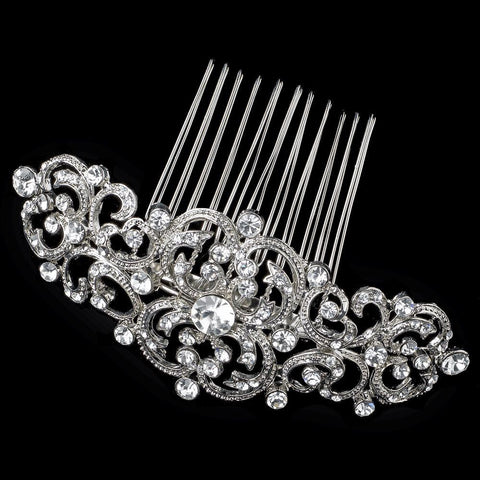 Rhodium Rhinestone Clear or Pearl stones Swirl Bridal Wedding Hair Comb 721 or 722