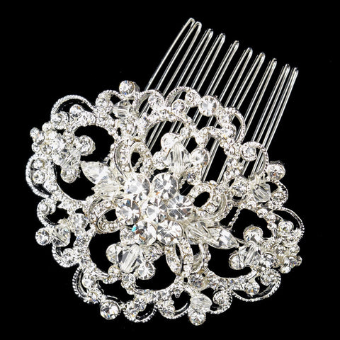 Silver Clear Swarovski Crystal & Rhinestone Side Bridal Wedding Hair Comb 7387