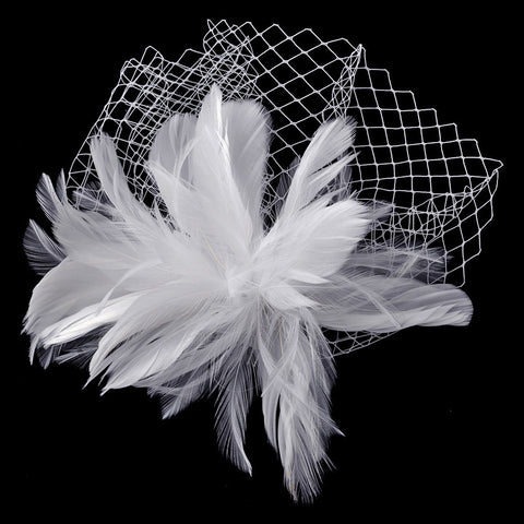 * Flower Feather Fascinator with Russian Tulle Bridal Wedding Veiling Accent on Bridal Wedding Hair Comb 750