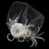 * Beautiful Feather Fascinator and Birdcage Face Bridal Wedding Veil Bridal Wedding Hair Comb in White or Ivory 755