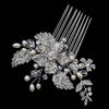 Antique Silver Freshwater Pearl, Swarovski Crystal & Rhinestone Flower and Leaf Bridal Wedding Hair Comb 761