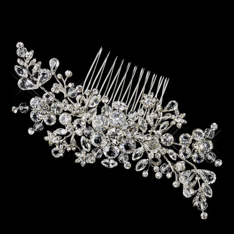 Antique Silver Clear Rhinestone & Crystal Bridal Wedding Hair Comb 762