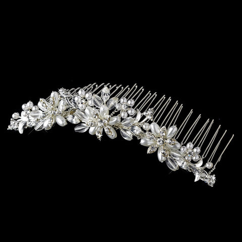 Pearl & Crystal Silver Bridal Wedding Hair Comb 7721 Silver White