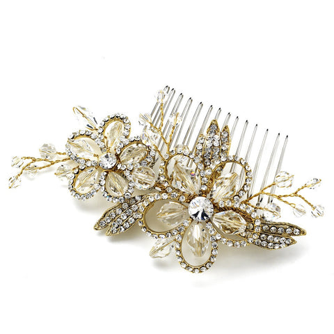Gold Plated Swarovski Bridal Wedding Hair Comb 7811