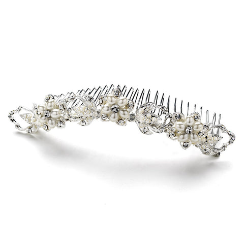 * Elegant Crystal & Pearl Bridal Wedding Hair Comb 7818